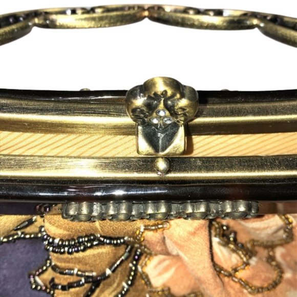 Vintage Floral Bag with Beaded Accents and Decorative Metal Handle and Clasp - Picture 6 of 13